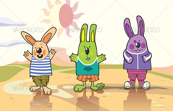 Three Rabbits in a Desert - Animals Characters