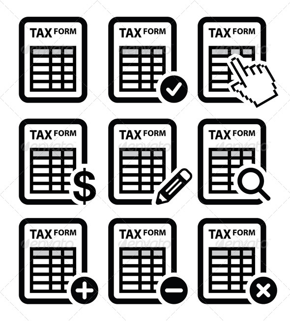 Tax Form and Finance Vector Icons Set - Concepts Business