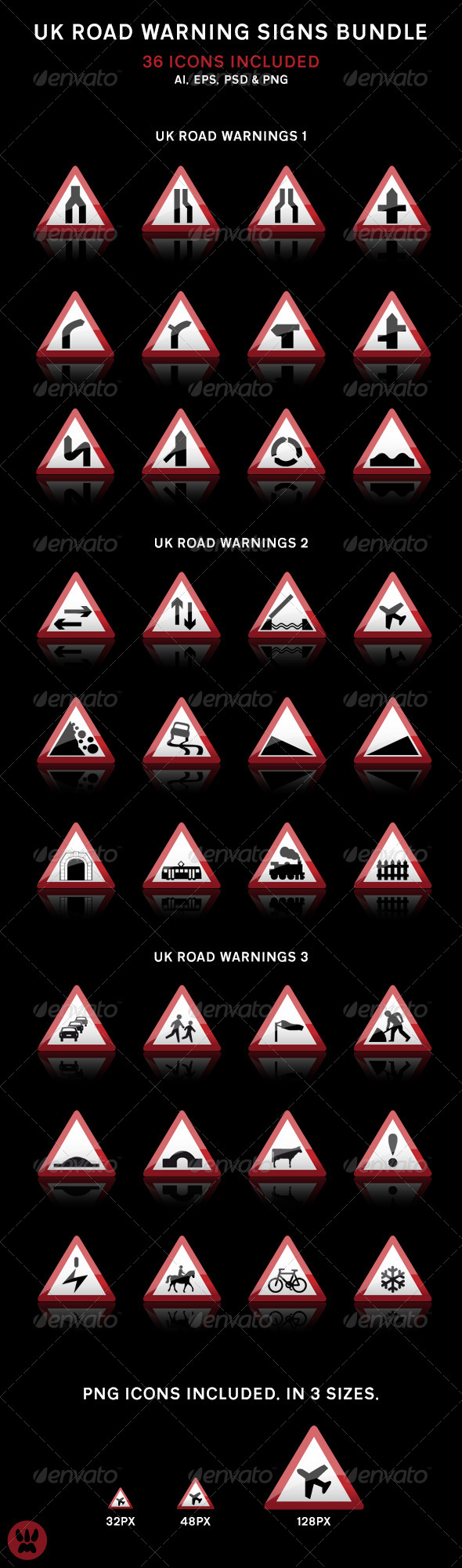 UK Road Signs: Warnings Bundle - Icons