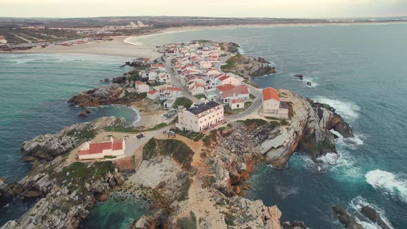 Aerial View of Baleal Peninsula Near Peniche Town on the West Coast of Portugal alt