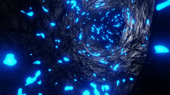 Sliding inside sapphire mine tunnel. Inside the radioactive waste storage. Toxic substances stuck alt