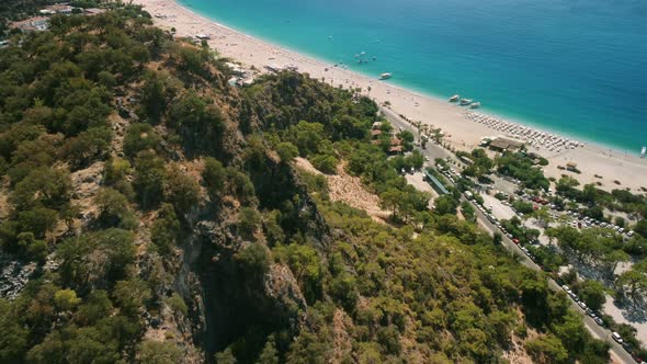 Aerial View of the Blue Sea and Beach of Oludeniz Fethiye Turkey