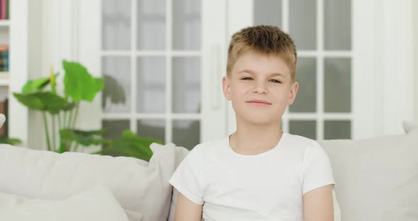 Portrait of Adorable Young Happy Boy Looking Straight Ahead