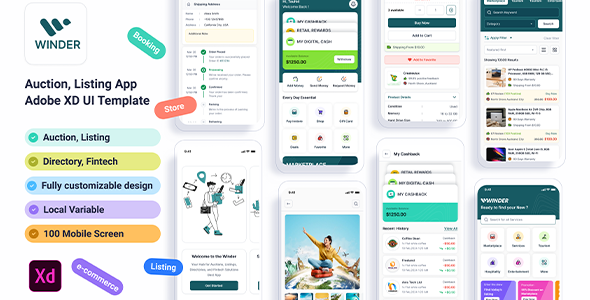 Winder –Listing Auction App Adobe XD UI Template