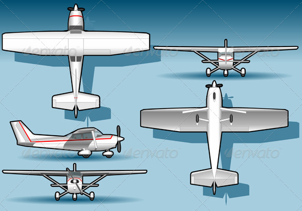 White Plane in Five Positions - Objects Vectors