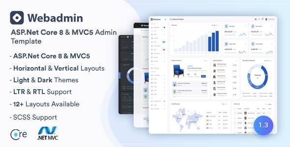 Webadmin - ASP.Net Core 8 & MVC5 Admin Dashboard Template