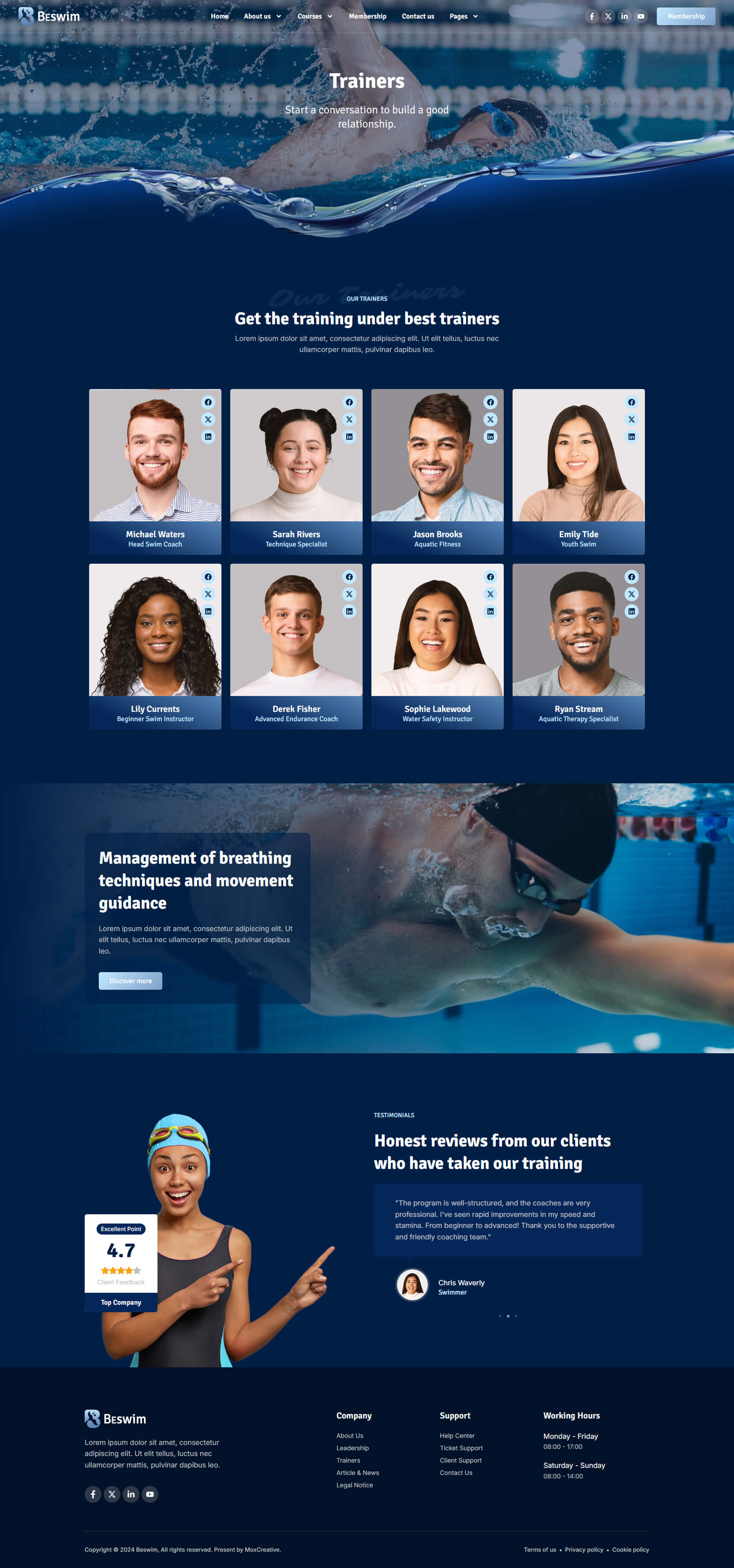 Beswim Swimming Courses Training Elementor Pro Template Kit by