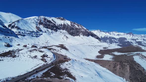 Panoramic view of Ski station centre resort at snowy Andes Mountains. alt