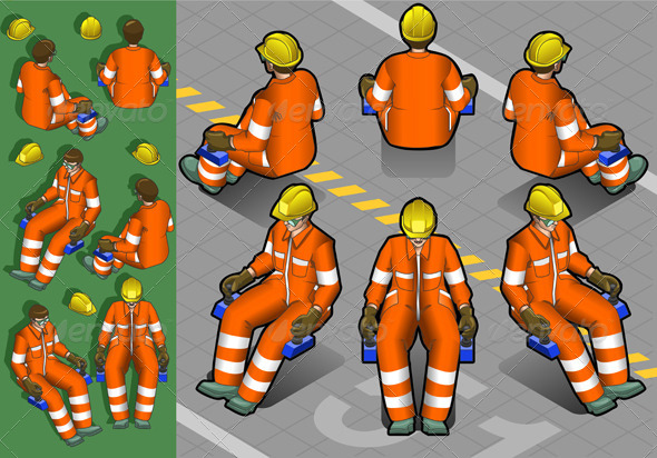 Isometric Shunter at Work in Six Positions - People Characters