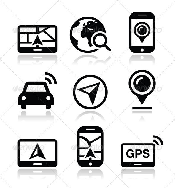 GPS, Navigation Travel Vector Icons Set - Travel Conceptual