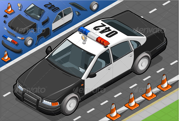 Isometric Police Car in Front View - Objects Vectors