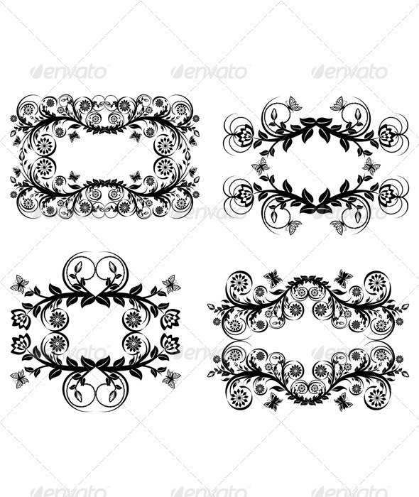 Set of  Black Floral Frames