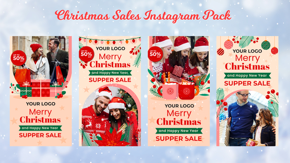 Merry Christmas Sales Instagram Story Pack 3 Video Displays template preview