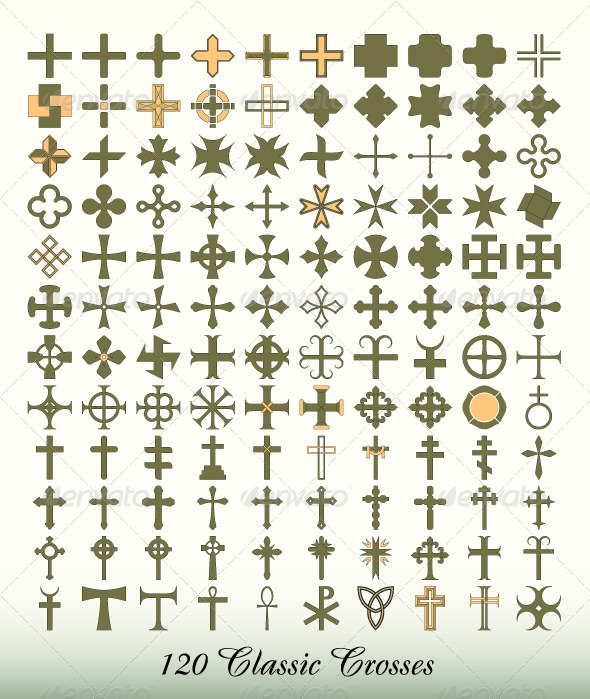 Collection of 120 Isolated Classic Crosses - Religion Conceptual