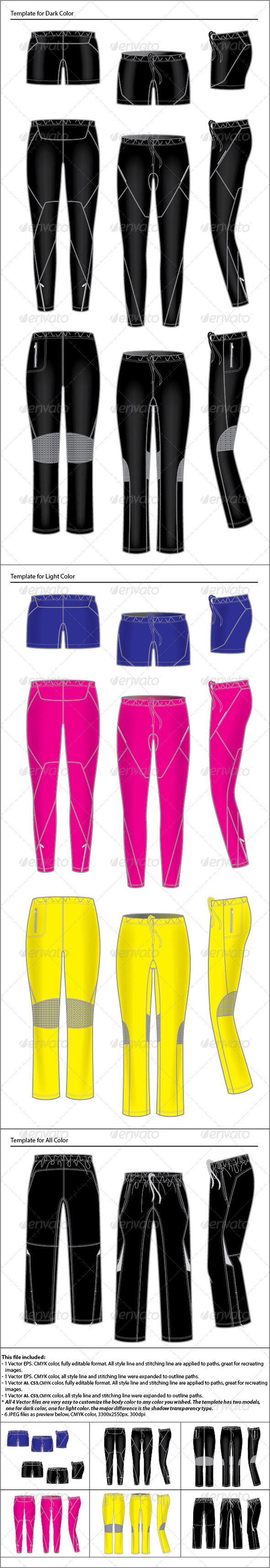 Womens Active Wear Template Pants - Conceptual Vectors