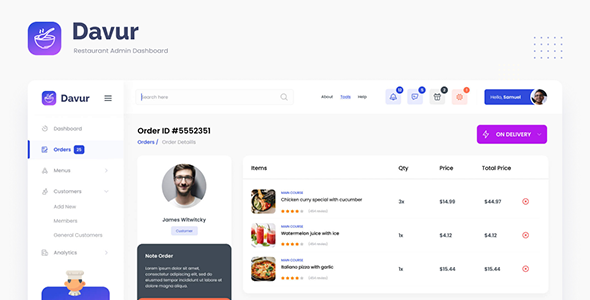 Davur - Restaurant PHP Admin Dashboard Bootstrap Template by DexignZone