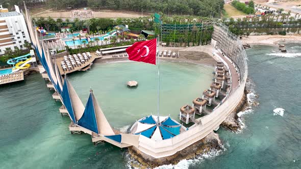 Turkısh flag aerıal vıew 4 K Turkey Alanya alt