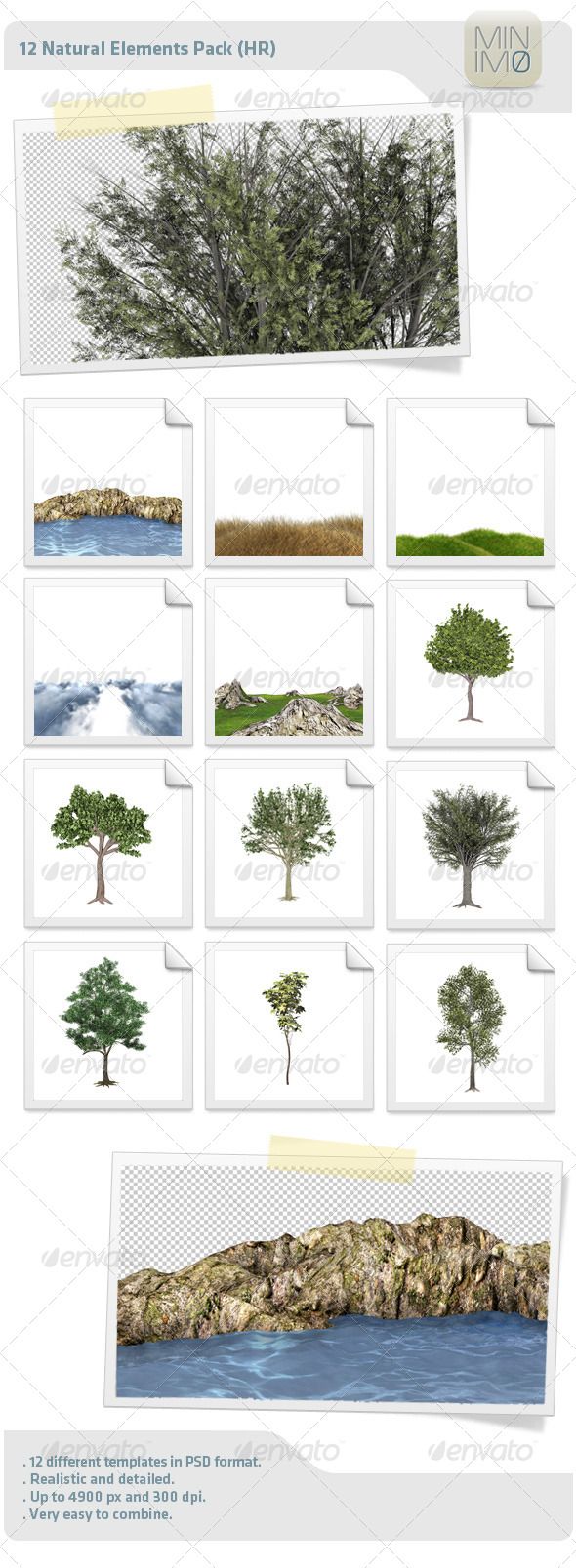 12 Natural Elements Pack (HR) - Objects 3D Renders