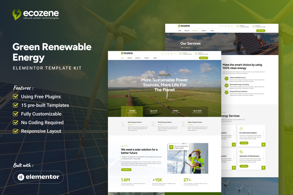 Ecozene - Green Renewable Energy Elementor Template Kit