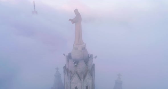 Aerial Detailed View of Church of the Sacred Heart of Jesus in Tibidabo Spain alt