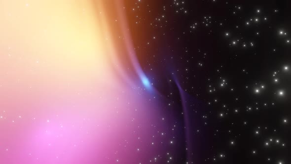 Space flight nebula in space. Revolves in a circle. Orange-purple glow