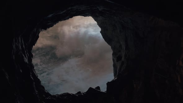 View to water from the sea cave of Rosh Hanikra alt