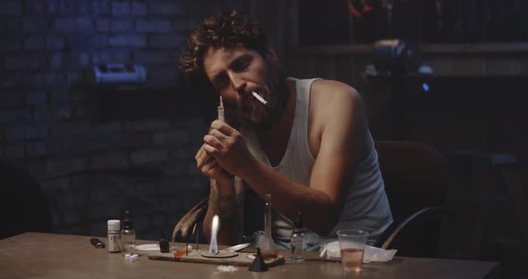 Man Heating Drug in a Spoon alt