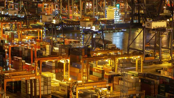 HONG KONG/CHINA - JUNE 10 2019: Hong Kong Container Port Terminal and Logistics Center Timelapse at alt