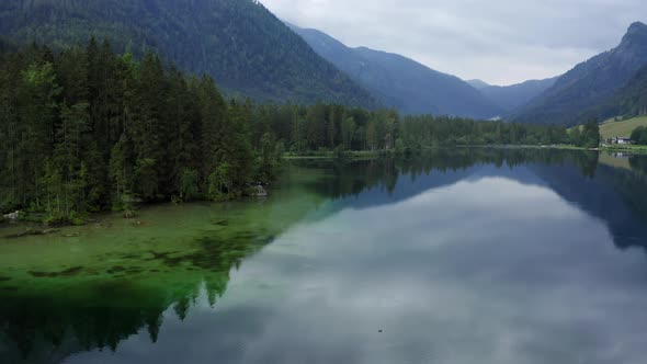 Aerial View of Calm Hintersee Lake alt