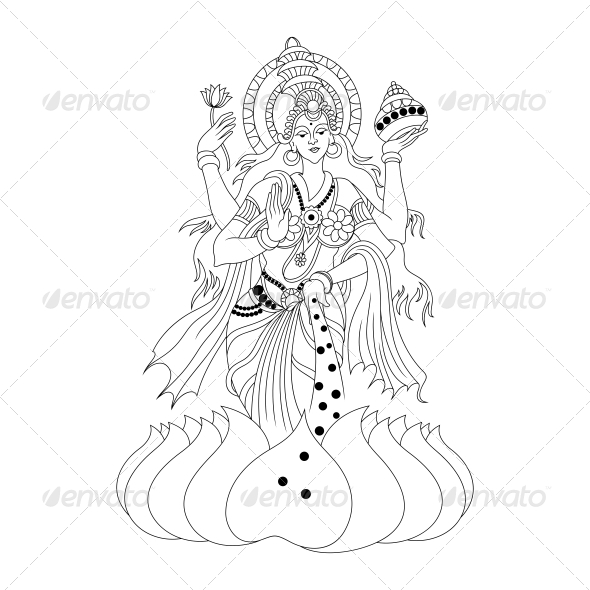 Hindu Goddess Lakshmi or Luxmi Vector Design - Religion Conceptual