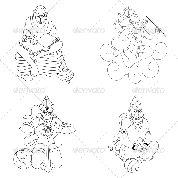 Hindu Lord Hanumaan Religious Vector Designs Pack - Religion Conceptual