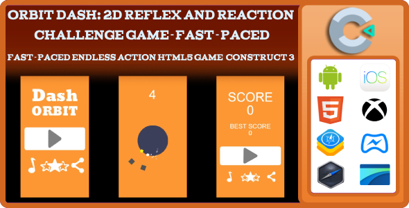 Orbit Dash: 2D Reflex And Reaction Challenge Game - Fast-Paced Endless Action Html5 Game Construct3