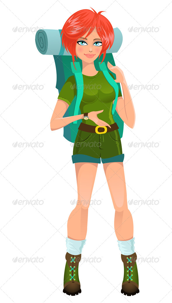 Woman Tourist with Backpack - People Characters