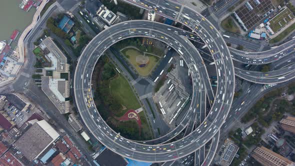 Circle Nanpu Road Junction. Traffic Circle. Shanghai, China. Aerial Vertical Top-Down View alt