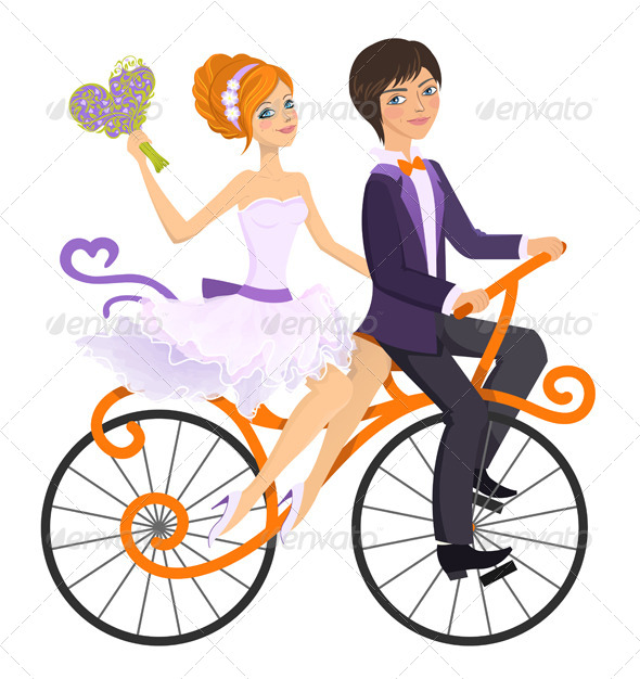 Couple in Love on Tandem Bicycle - People Characters