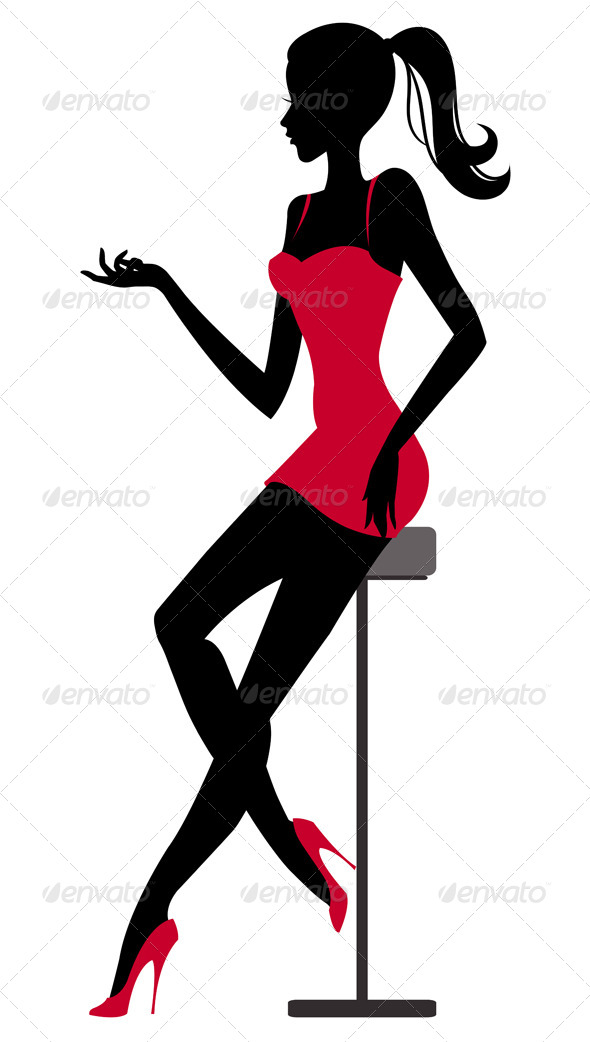 Silhouette of Girl sitting at the Bar - People Characters