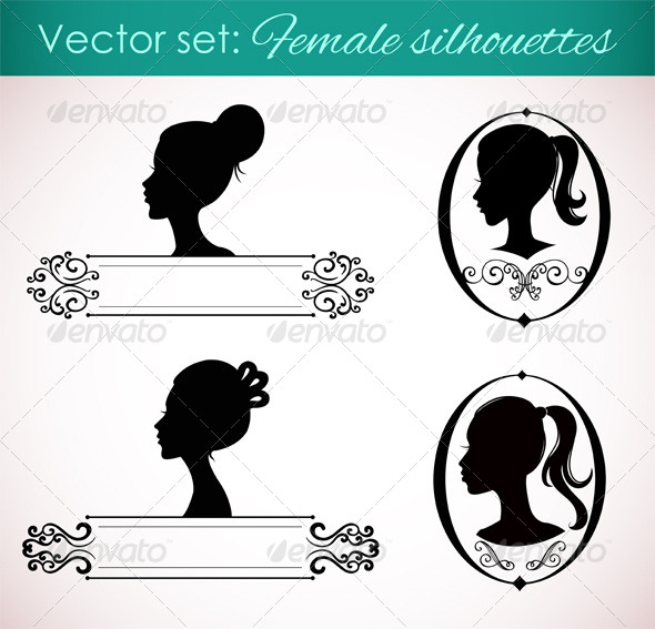 Set of Female Silhouettes in Retro Style - Decorative Symbols Decorative