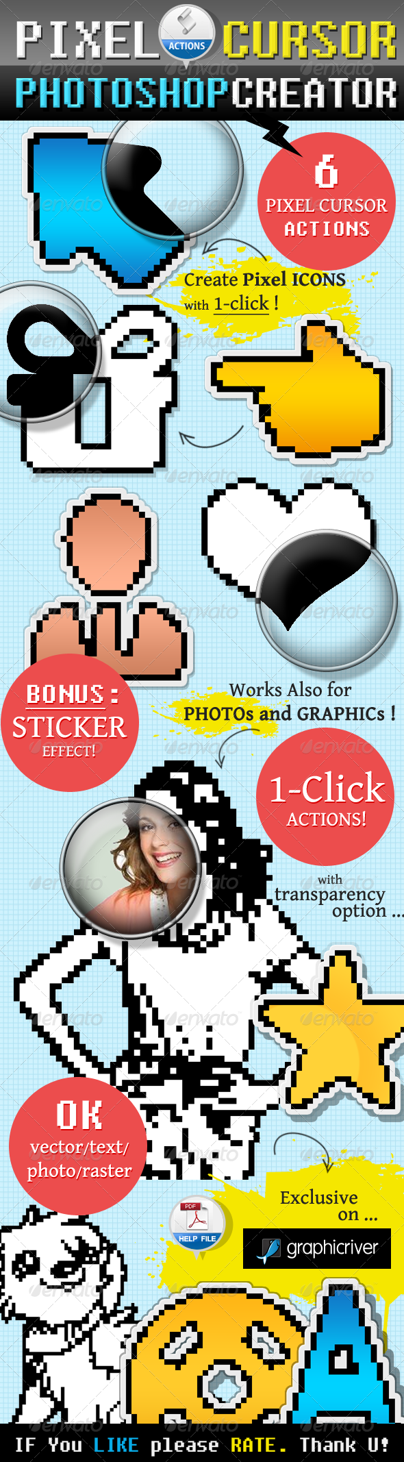 Pixel Cursor Icon Photoshop Action - Actions Photoshop
