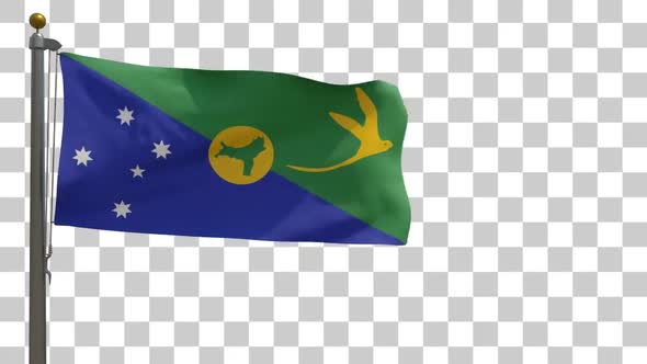 Christmas Island Flag on Flagpole with Alpha Channel - 4K alt