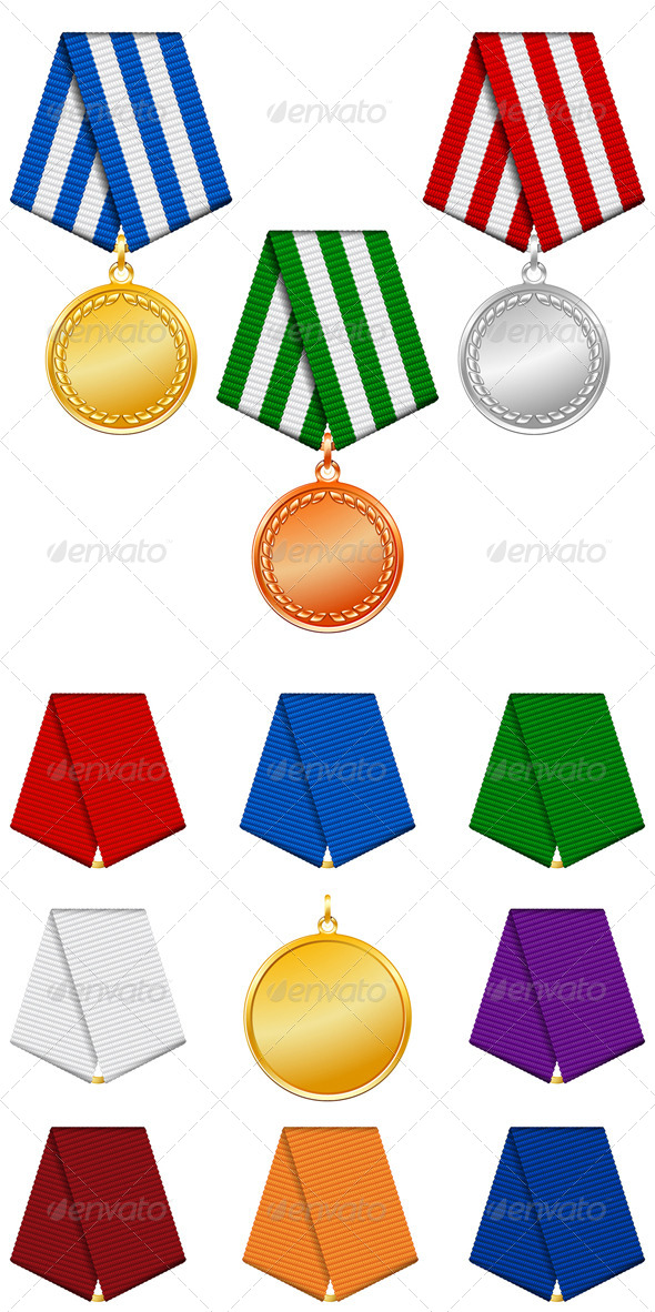 Gold, Silver and Bronze Medals on Ribbon. - Decorative Symbols Decorative
