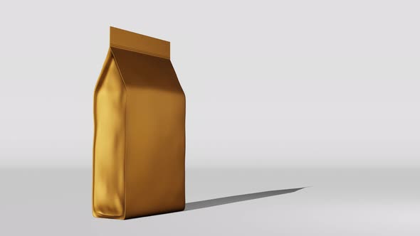 Golden standing box bottom pouch bag coffee branding 3D animation Merchandise packaging design 4K