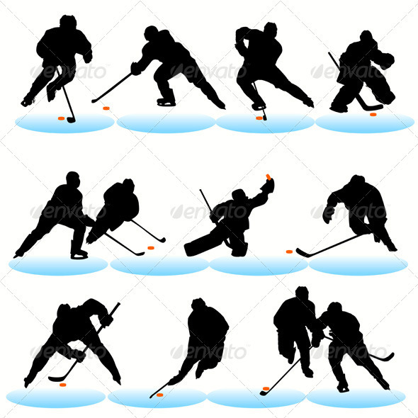 Ice Hockey Players Silhouettes Set