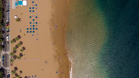 Aerial View of the Golden Sand of the Beach Las Teresitas Tenerife Canaries Spain alt