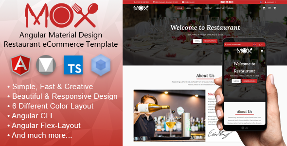 Mox - Angular 19 Material Design Restaurant eCommerce Template + Admin Panel