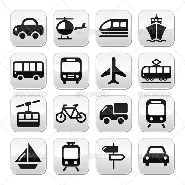 Transport, Travel Vector Buttons Set - Travel Conceptual