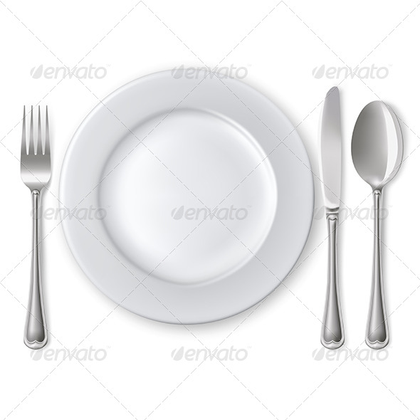 Plate with Spoon, Knife and Fork - Man-made Objects Objects