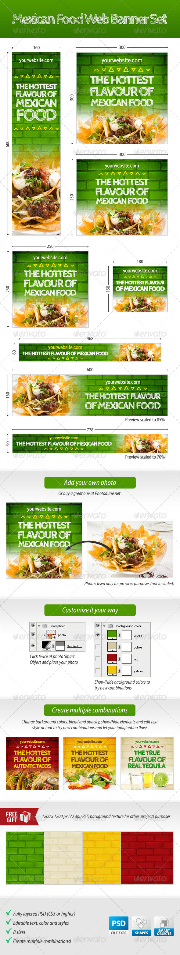 Mexican Food Web Banner Set - Banners & Ads Web Elements