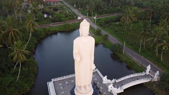 Aerial Footage of Buddha Statue - Tsunami Memorial in Peraliya