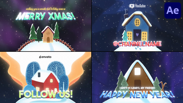 Christmas Houses Greetings for After Effects Elements template preview