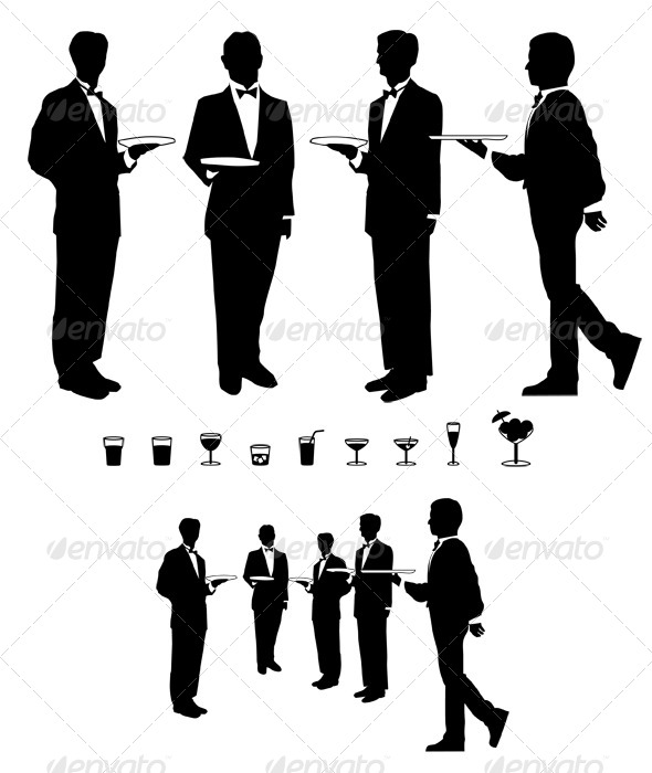 Graphic Waiter and Drinks - Food Objects